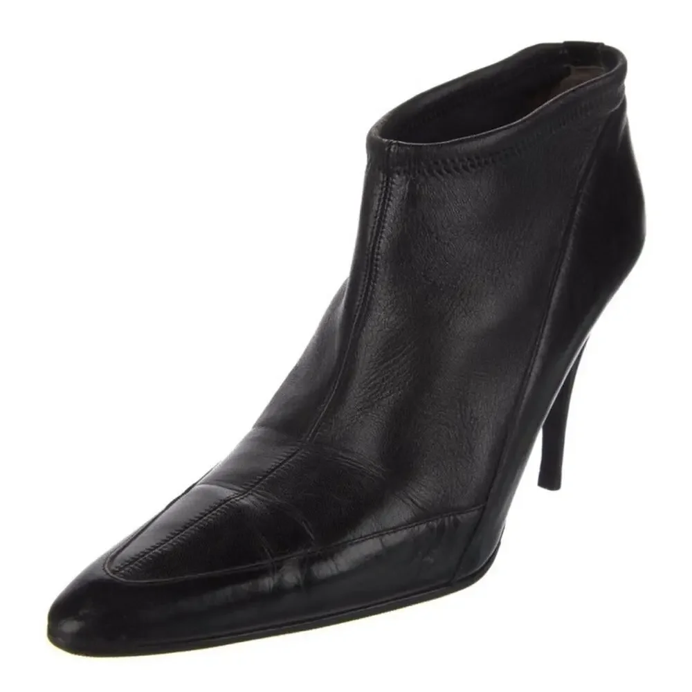 Gucci Black calf Leather Heeled Ankle Slip On Booties US 8.5 - Picture 3 of 6